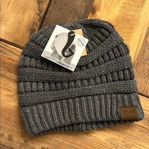 C.C Gray Cable Knit Criss-Cross Beanie